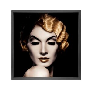 Canvas picture 5cm black frame golden hair 120×120