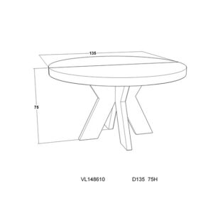 Spisebord Valencia Ø:135, H75 natur eikefiner +2 x B60