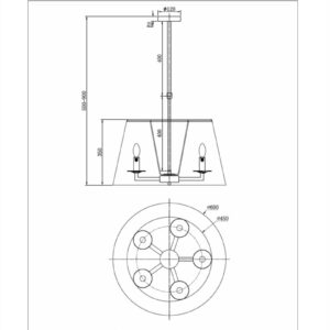 Taklampe Aruba D60cm 5armer sort hvit skjerm