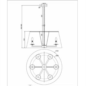 Taklampe Aruba D75cm 6armer sort hvit skjerm