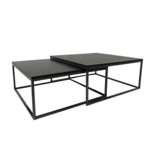 Salongbord Oceanside 2 firkantede bord, sort metall eikfiner